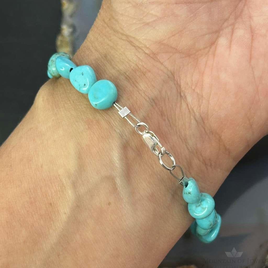 Sterling Silver Natural Turquoise Beads 7.5" Bracelet For Women