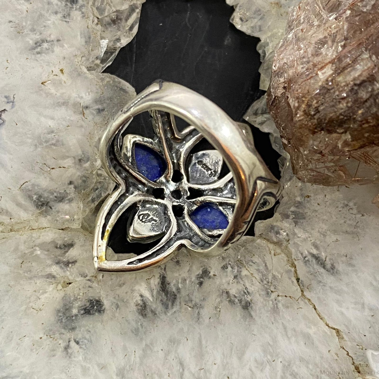 Carolyn Pollack Southwestern Style Sterling Silver 4 Lapis Lazuli Flower Cluster Ring For Women