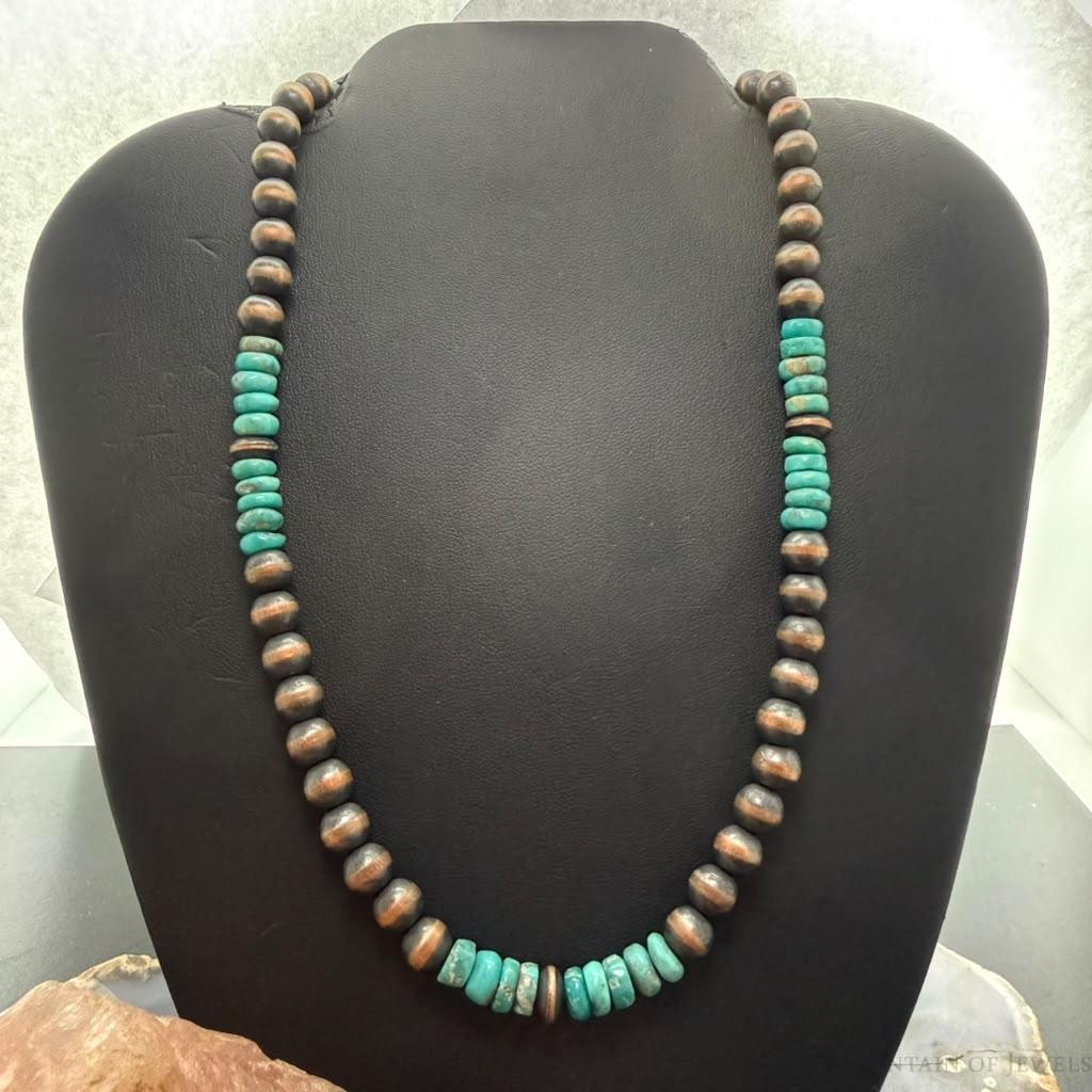 Southwestern Style 8mm Copper Navajo Pearl Saucer, Round & Turquoise Necklace For Women