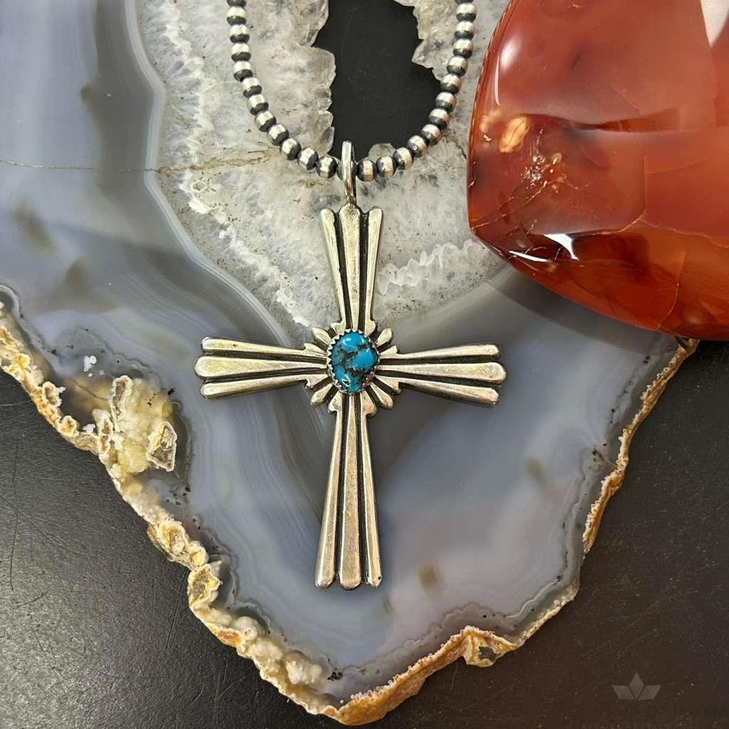 Arthur J Williams Navajo Native American Sterling Silver Turquoise Unisex Cross Pendant