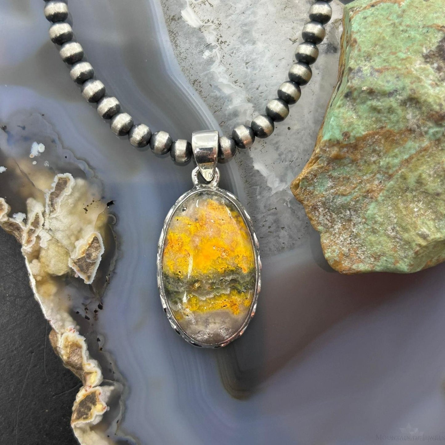 Sterling Silver Southwestern Style Oval Yellow Jasper Pendant For Women