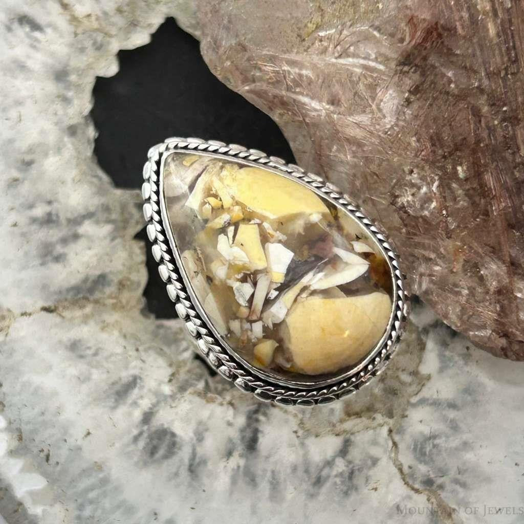 Sterling Silver Southwestern Style Teardrop Mookaite Jasper Ring Size 7.5 For Women