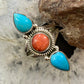 Native American Sterling Round Spiny Oyster Teardrop Kingman Turquoise Size 8.5