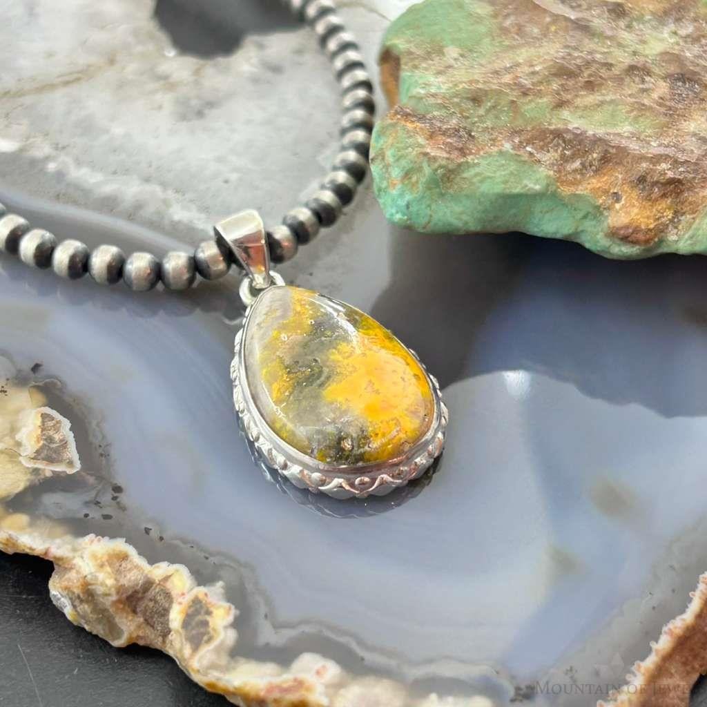 Sterling Silver Southwestern Style Teardrop Yellow Jasper Pendant For Women #2
