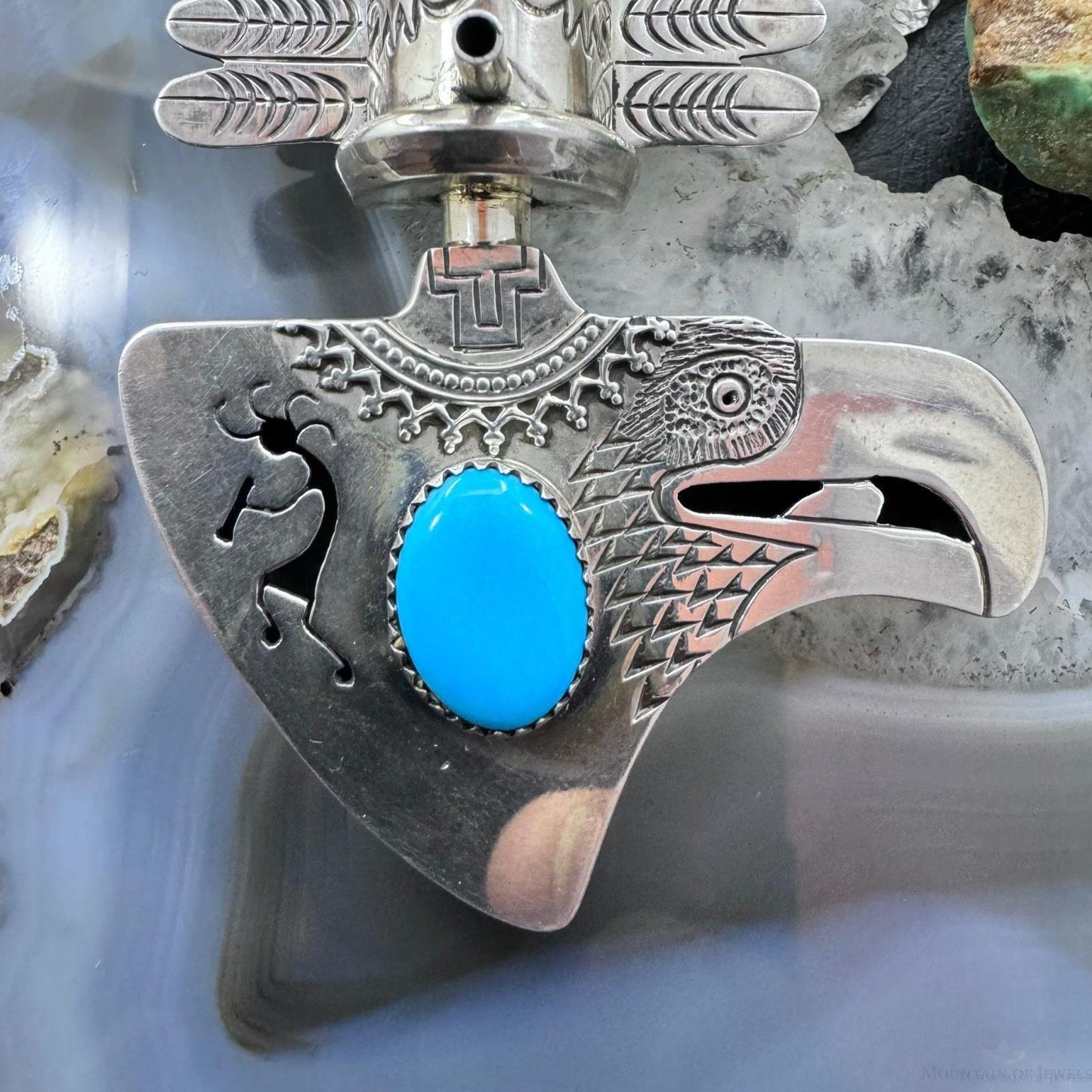 Vintage Elvis Nelson Native American Sterling Silver Kachina Eagle w/Turquoise Unisex Pendant