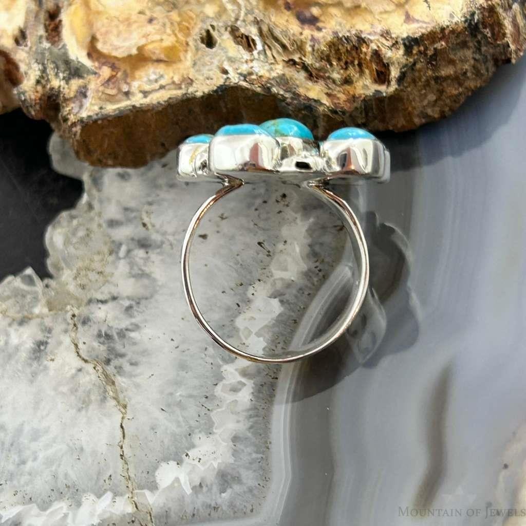Sterling Southwestern Style Mohave Turquoise Cluster Ring Size 8 For Women
