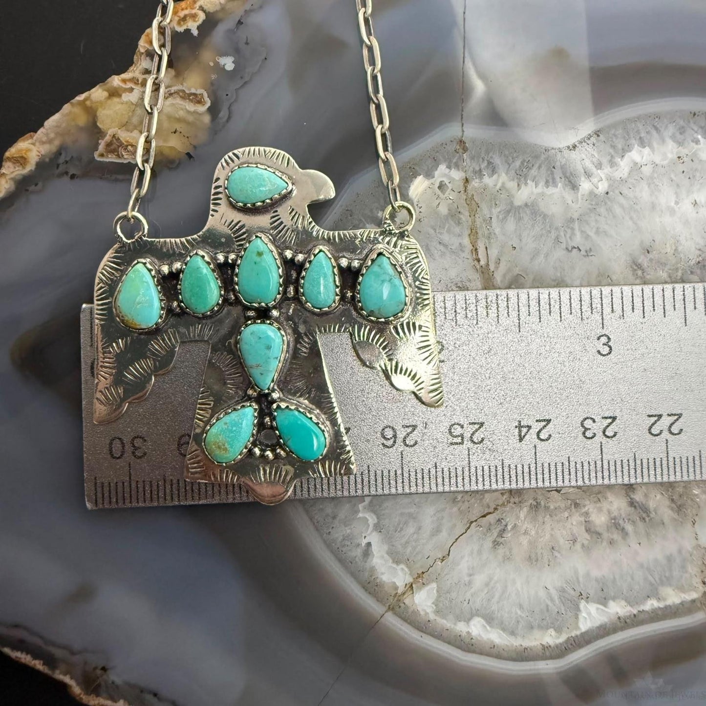Sterling Southwestern Style Kingman Turquoise Thunderbird Pendant Necklace #4