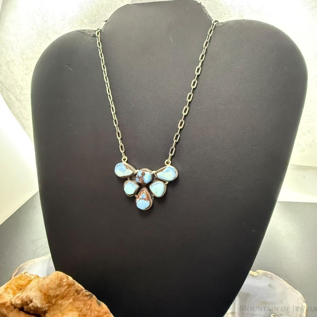 Sterling Silver Southwestern Style Teardrop Golden Hill Turquoise Necklace For Women