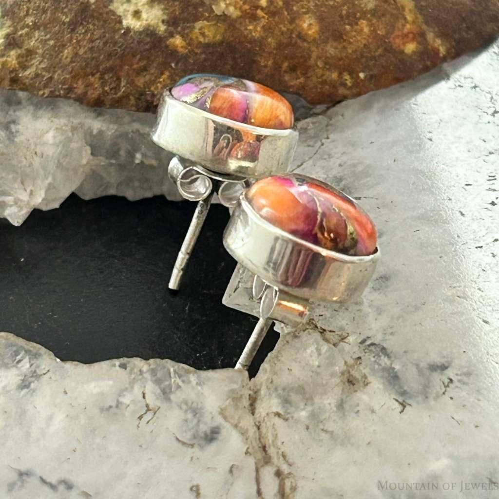 Sterling Silver Southwestern Style Rounded Spiny Oyster Turquoise Stud Earrings