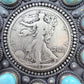 Genuine 1942 90% Silver Walking Liberty Half Dollar Coin w/Turquoise Unisex Pendant
