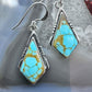 Native American Sterling Silver Kite Matrix Kingman Turquoise Dangle Earrings For Women