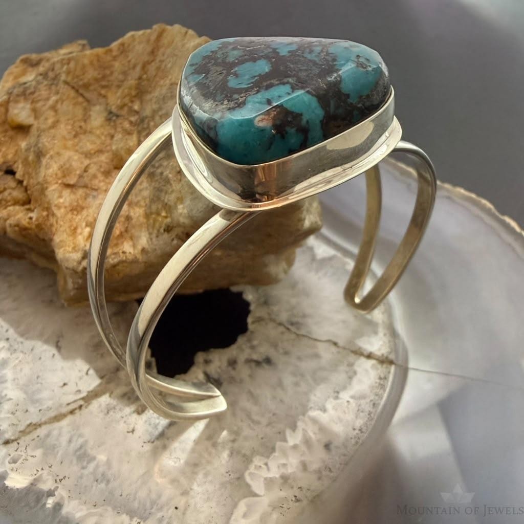Frank Chavez Sterling Silver Native American Triangle Turquoise Bracelet For Women