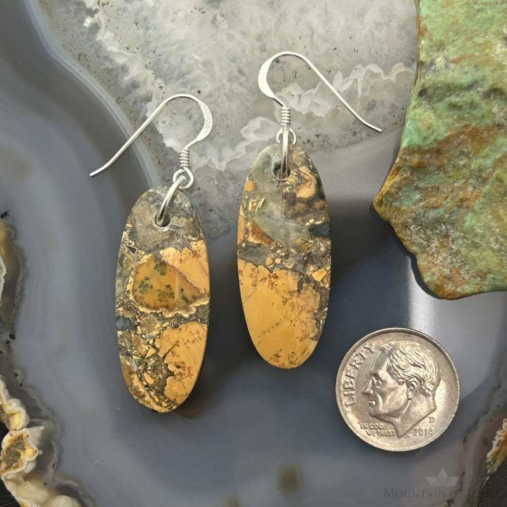Sterling Silver Oval Maligano Jasper Slab Dangle Earrings For Women #530