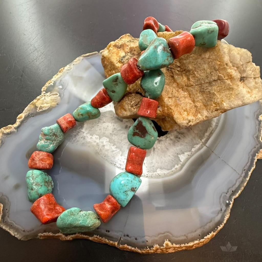 Carolyn Pollack Sterling Silver Natural Turquoise & Coral Beads 16"-18" Necklace For Women