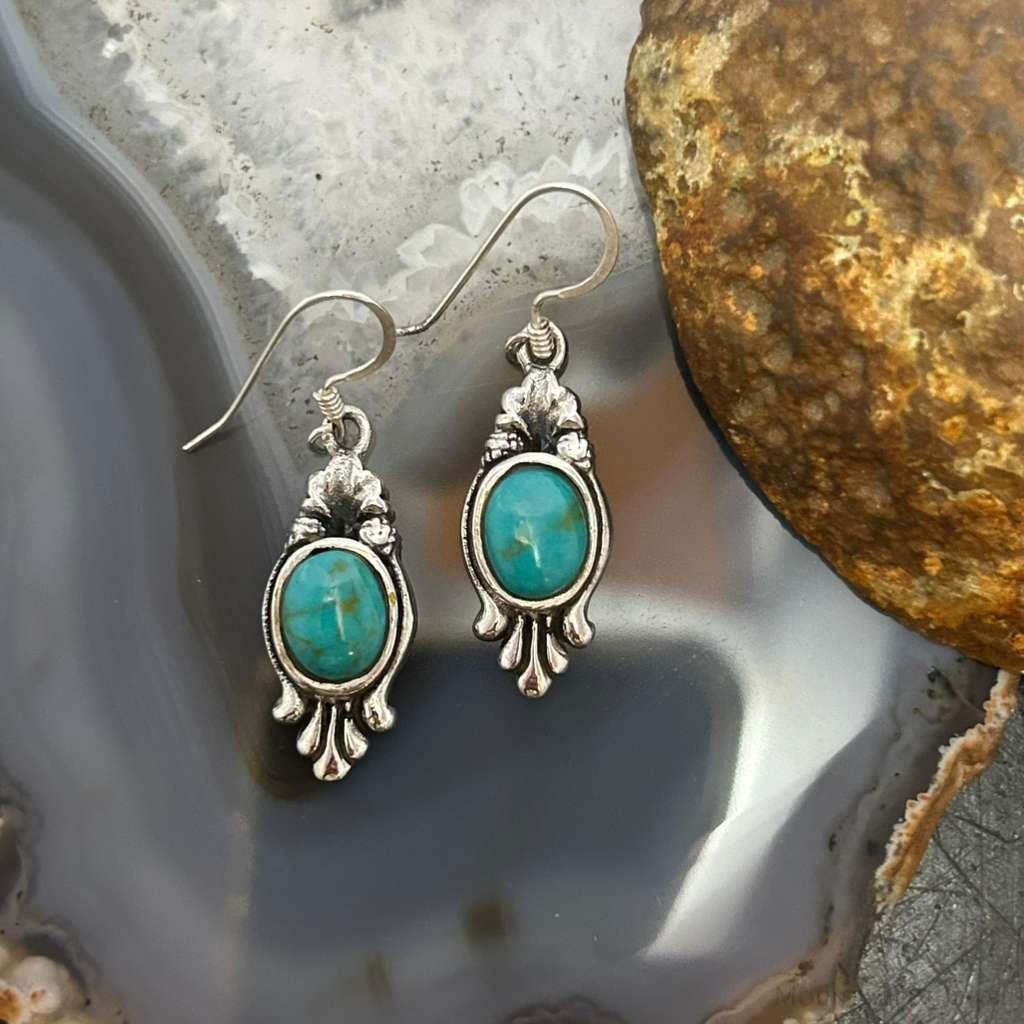 Sterling Silver Southwestern Style Oval Mohave Turquoise Dangle Earrings For Women