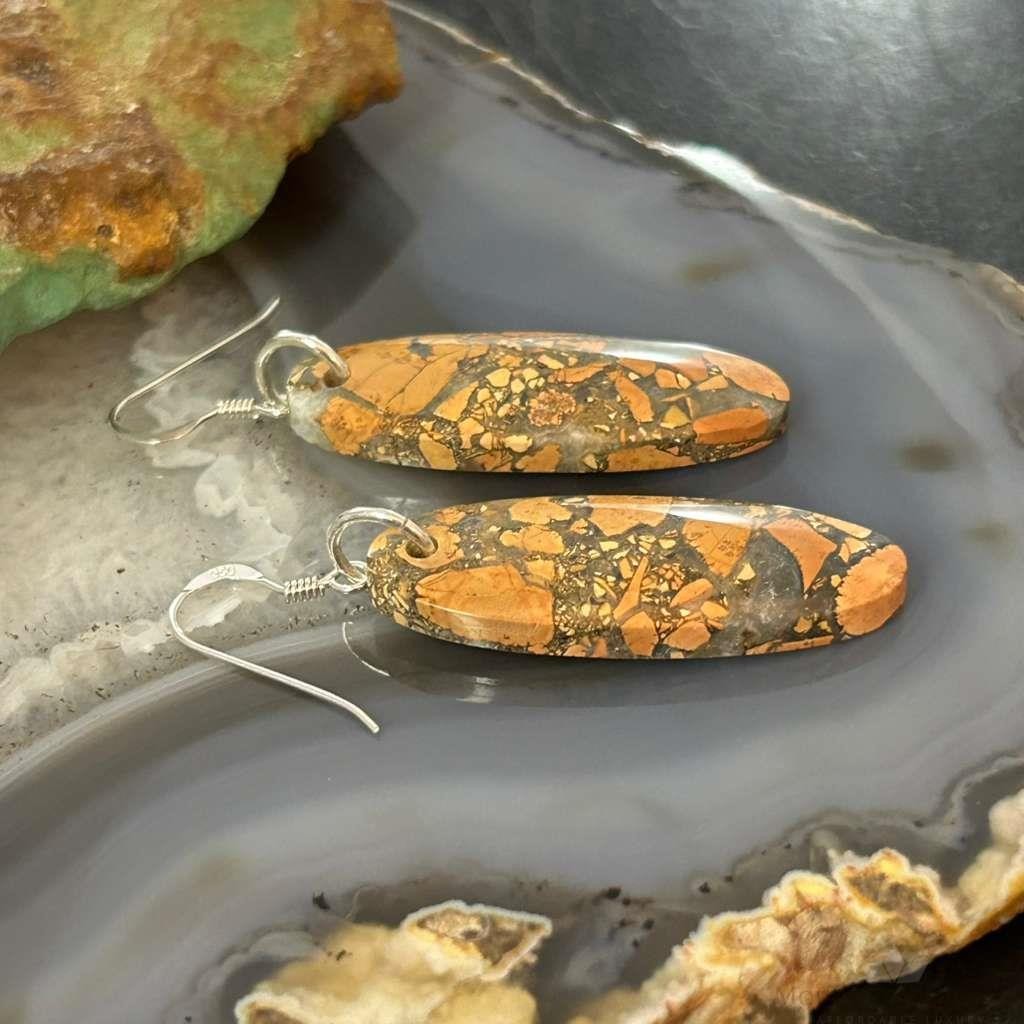 Sterling Silver Oval Maligano Jasper Slab Dangle Earrings For Women #512