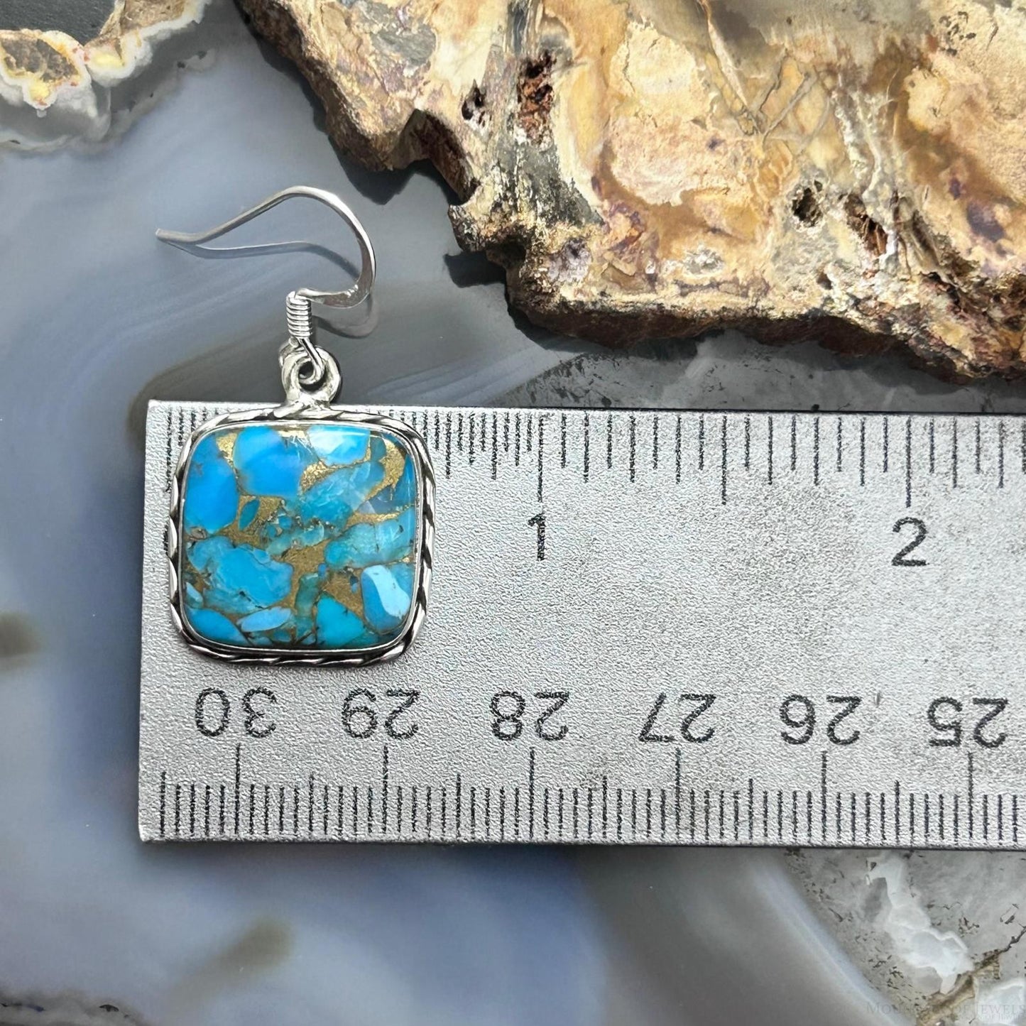 Sterling Silver Southwestern Style Blue Copper Turquoise Dangle Earrings For Women #1