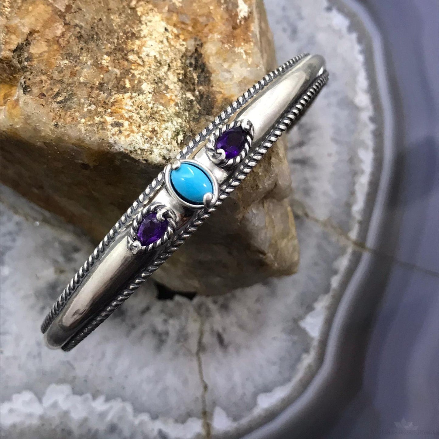 Carolyn Pollack Sterling Silver Turquoise & Faceted Amethyst Bracelet For Women