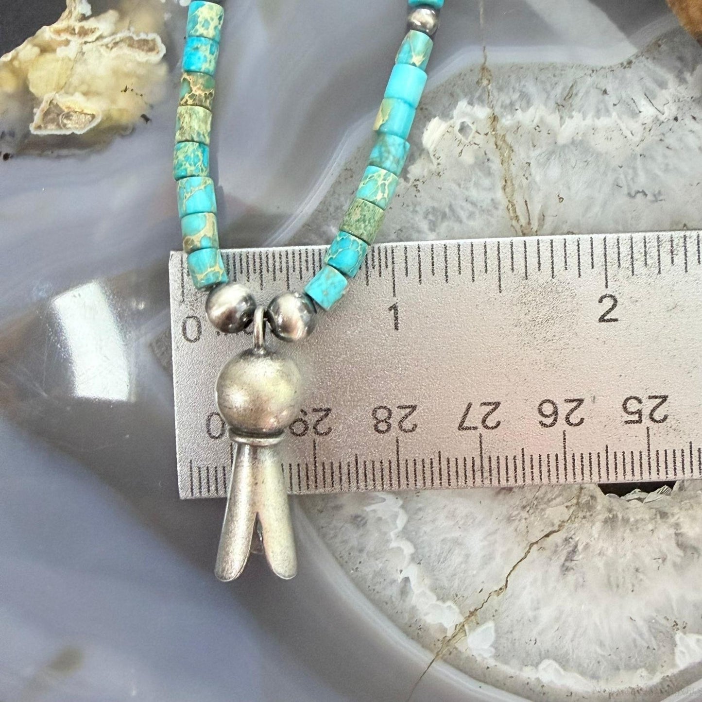 Sterling Silver Turquoise & Navajo Pearl Beads With Squash Blossom Necklace For Women