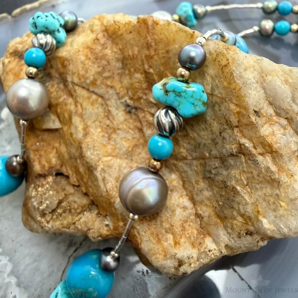 Carolyn Pollack Sterling Turquoise,Liquid Silver,Swirl Spindle 20" Necklace For Women