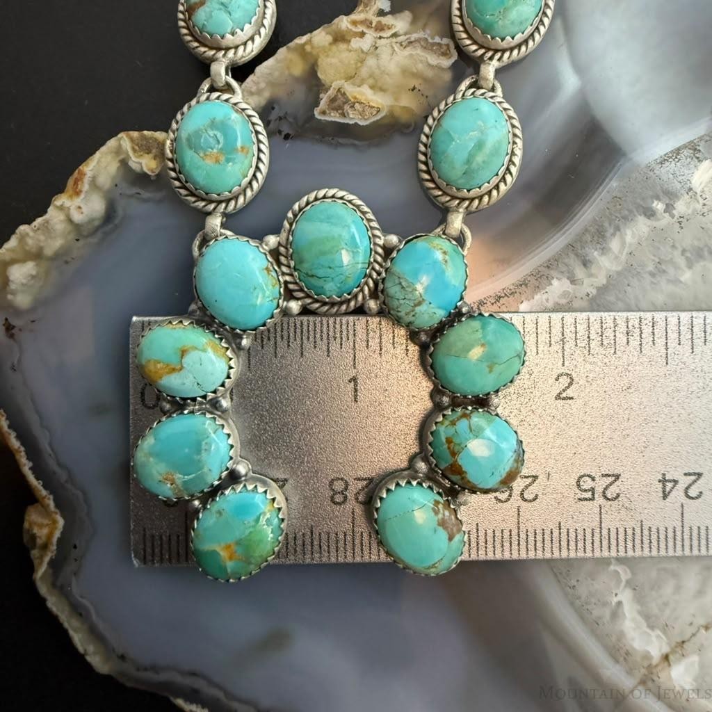 Sterling Silver Southwestern Style Mohave Turquoise Naja Necklace For Women