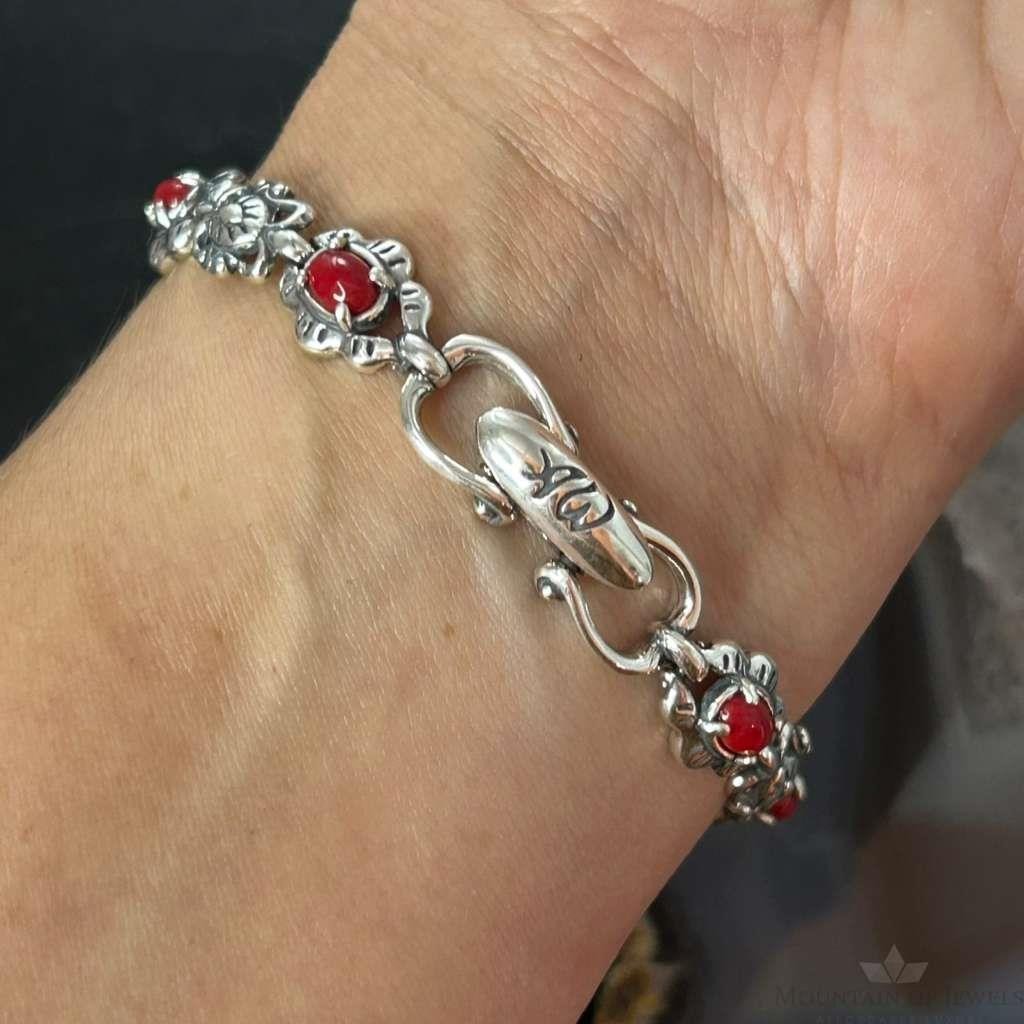 Carolyn Pollack Sterling 7 Oval Red Jasper Decorated Link Bracelet For Women