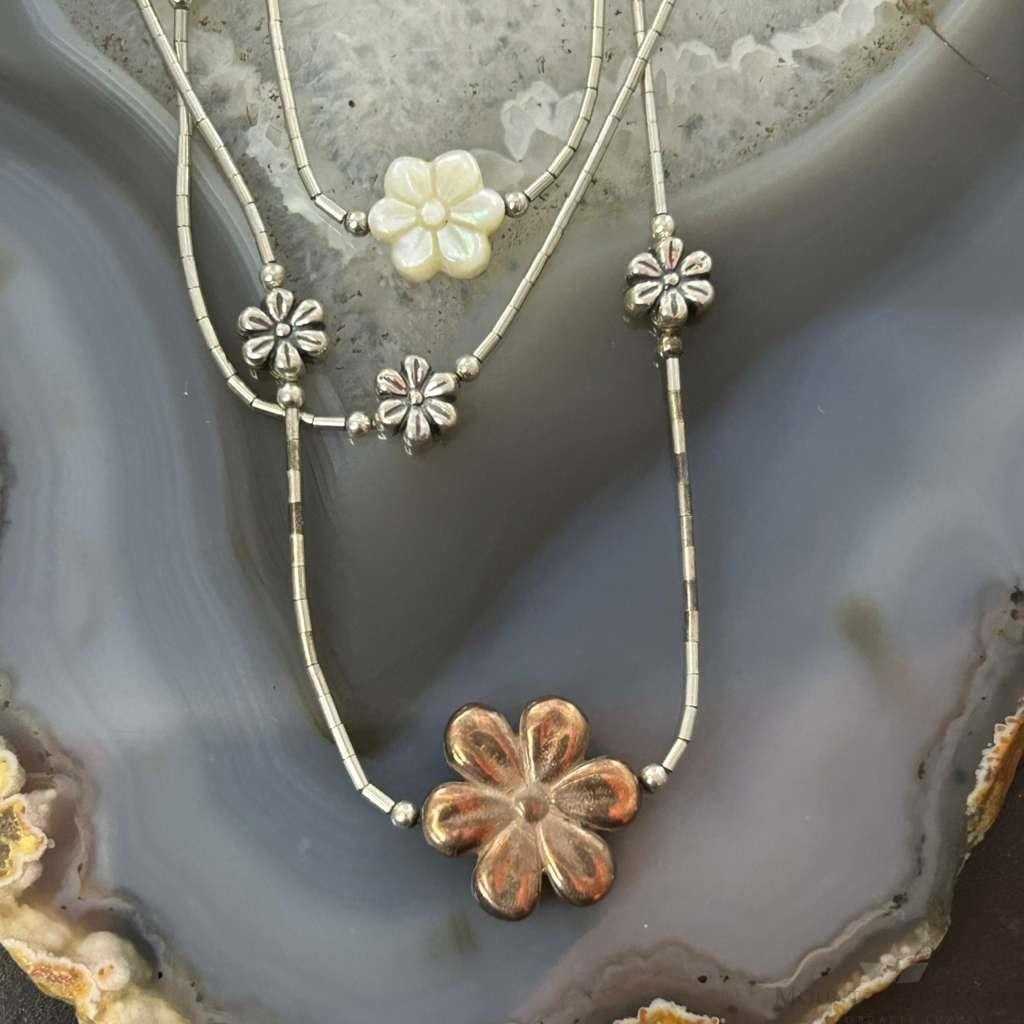 Carolyn Pollack Sterling Silver, Copper, MOP Flower 15"-18" Necklace For Women