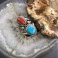 Native American Sterling Silver Coral & Sleeping Beauty Turquoise Ring Size 8 For Women