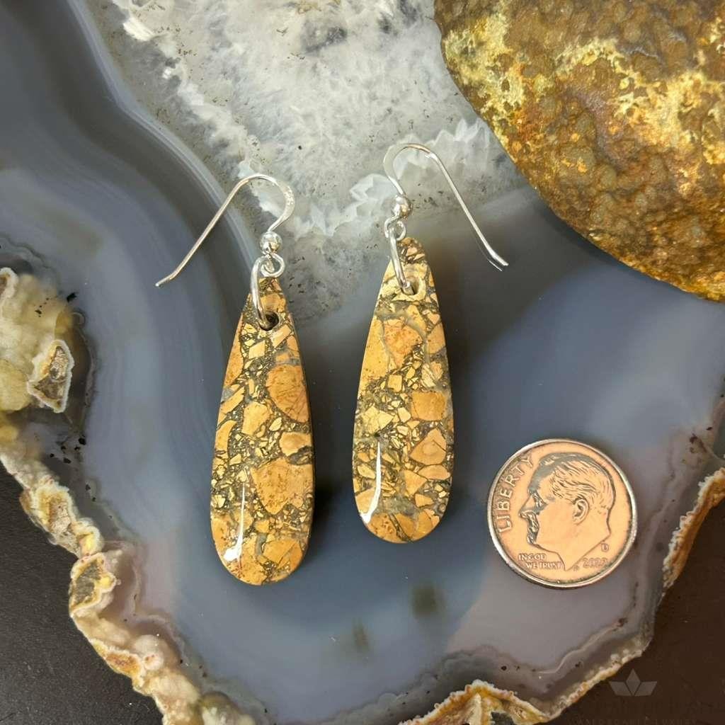 Sterling Silver Teardrop Maligano Jasper Slab Dangle Earrings For Women #513