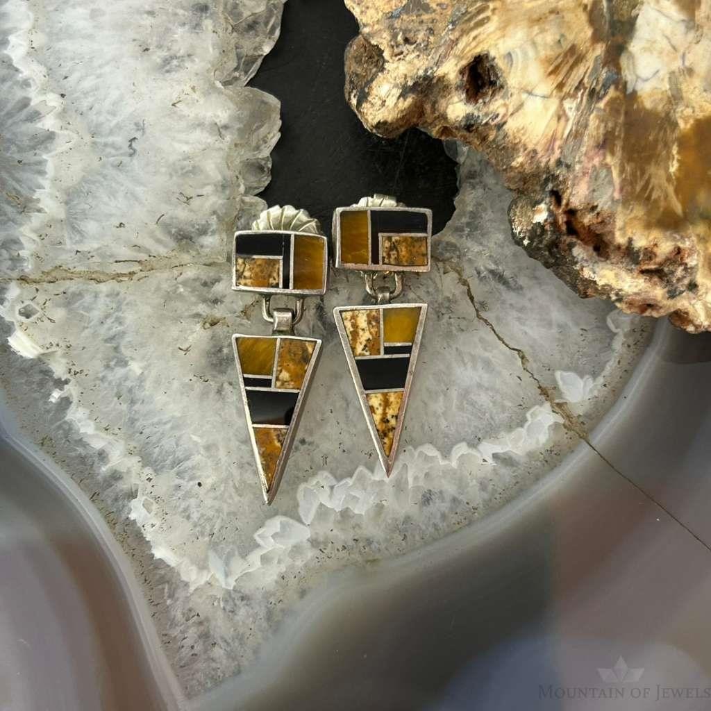 David Rosales Sterling Silver Native Earth Multi Stone Inlaid Earrings For Women