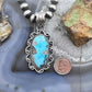 Sterling Silver Southwestern Style Elongated Oval Matrix Turquoise Pendant For Women