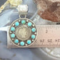 Genuine 1909 90% Silver Barber Head Dime Coin w/Mohave Turquoise Unisex Pendant