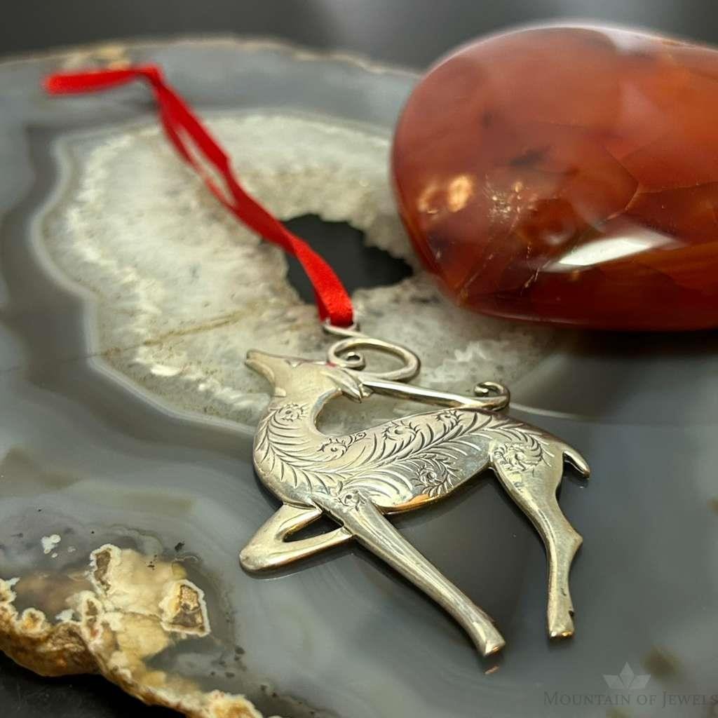 Sterling Silver Handmade & Stamped Ornament Prancer Reindeer