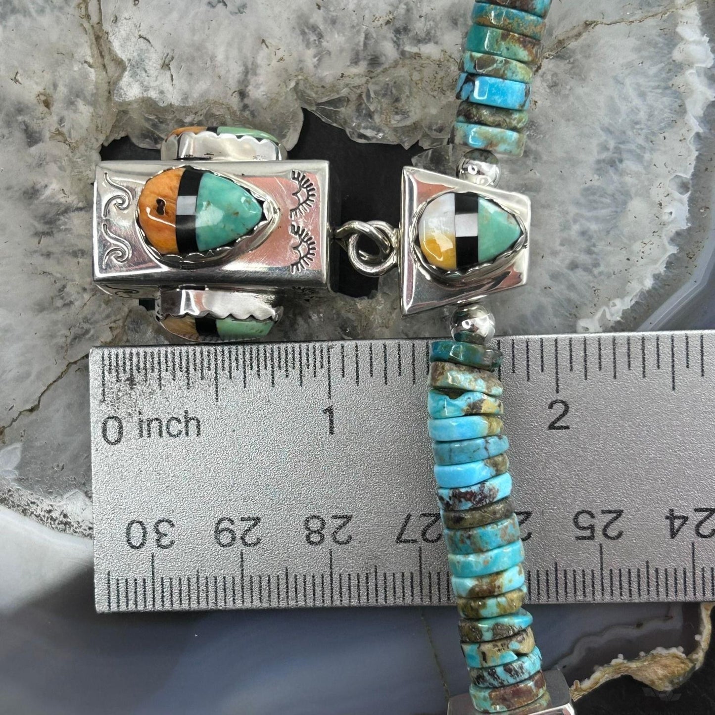 Cliffton Aguilar Santo Domingo Sterling Silver & Turquoise Beads w/Pendant 18" Necklace