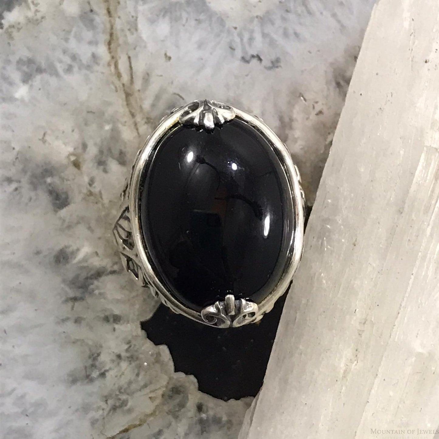 Carolyn Pollack Sterling Silver Large Oval Black Onyx Ring Size 6.5 For Women