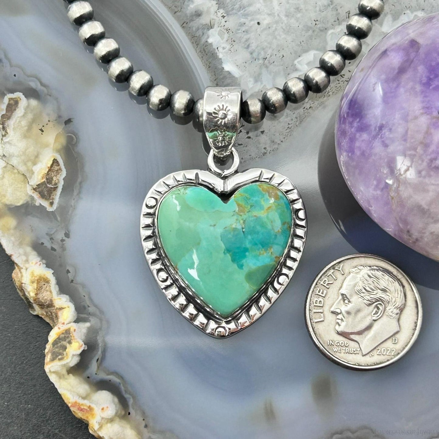 Sterling Silver Southwestern Style Turquoise Decorated Heart Pendant For Women