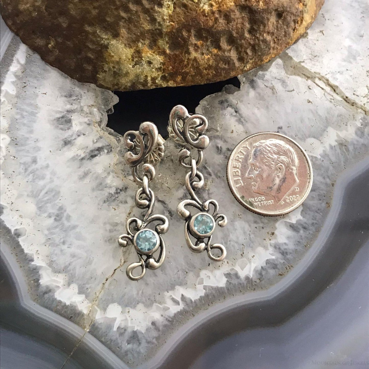 Carolyn Pollack Sterling Silver Faceted Aquamarine Floral Dangle Earrings For Women