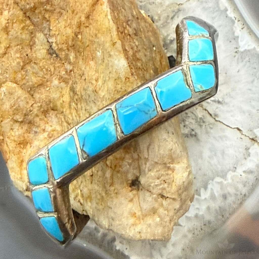 Vintage Native American Silver Inlay Turquoise Zigzag Bracelet For Women