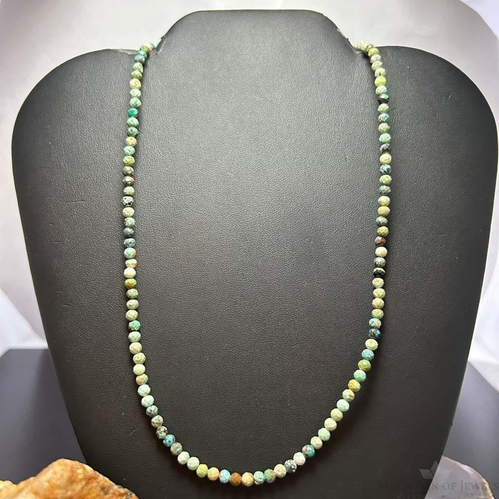 Sterling Silver 4mm Faceted Hubai Turquoise Beads 22" Necklace For Women