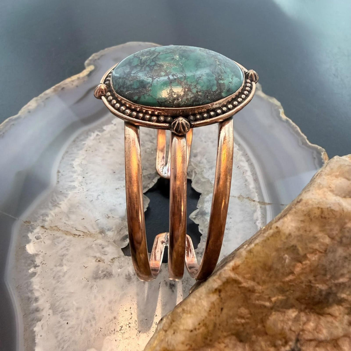Copper Southwestern Style Oval Tibetan Turquoise Decorated Bracelet For Women