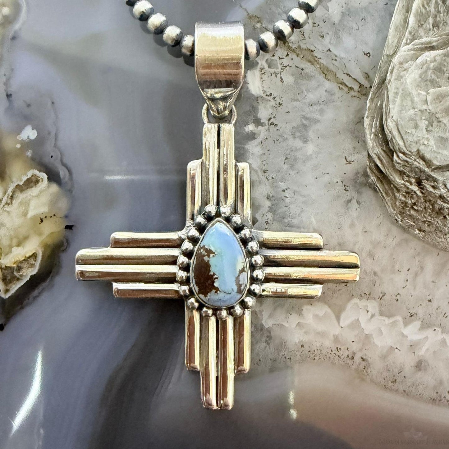 Sterling Silver Southwestern Style Teardrop Golden Hill Turquoise Zia Pendant