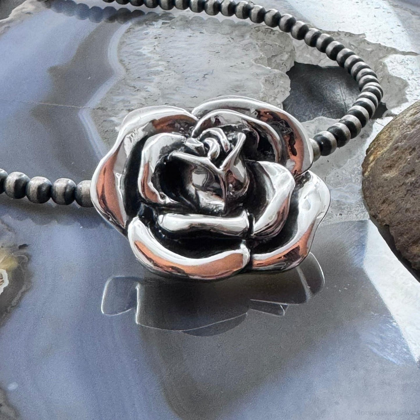Sterling Silver Fashion Electroform Decorated Rose Pendant- Taxco Mexico