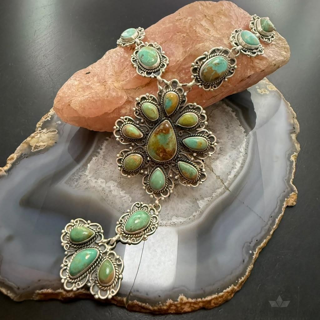 Sterling Silver Southwestern Style Royston Turquoise Lariat 29" Necklace For Women