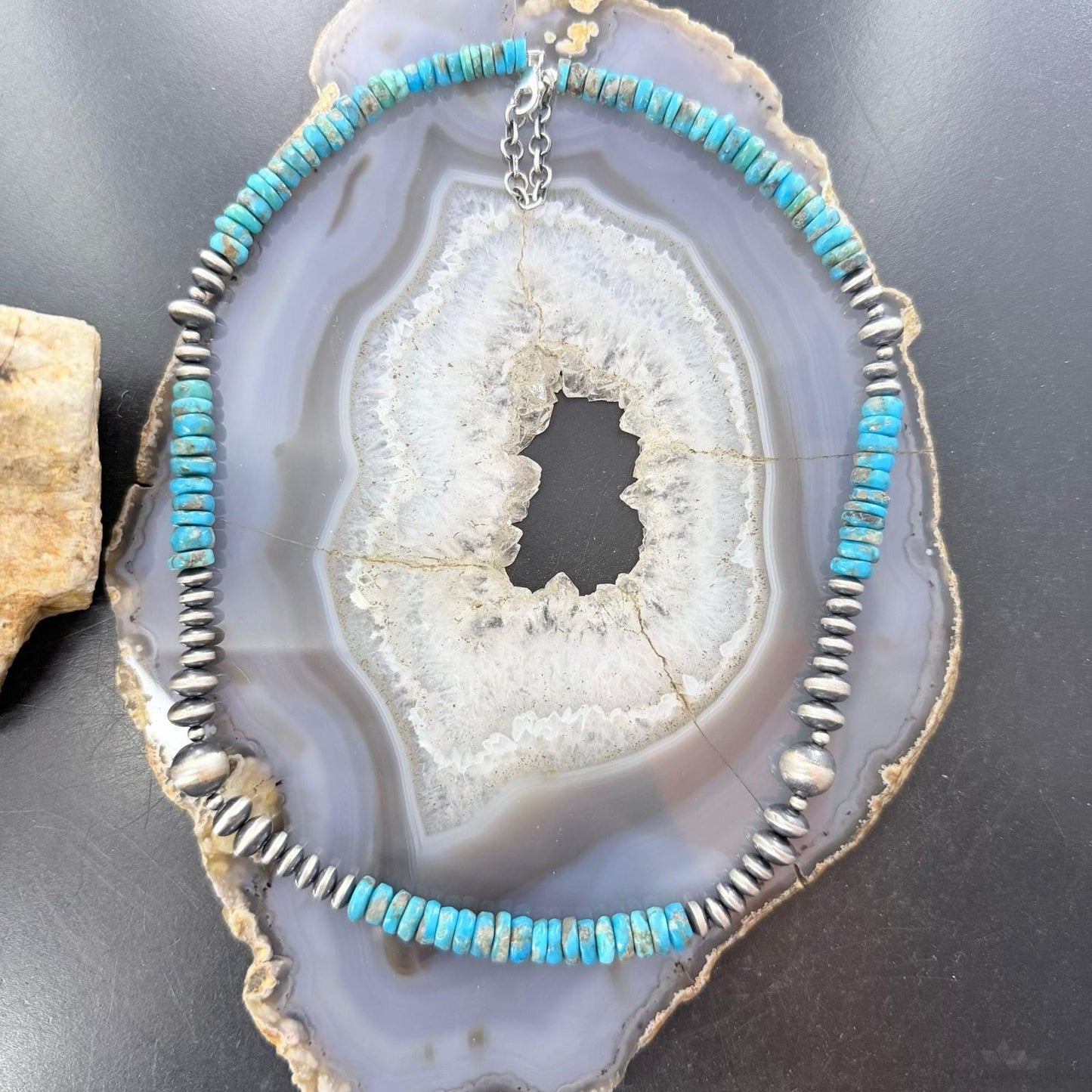 Sterling Silver Southwestern Style Blue Turquoise Beads & Starling Beads 18" Necklace For Women