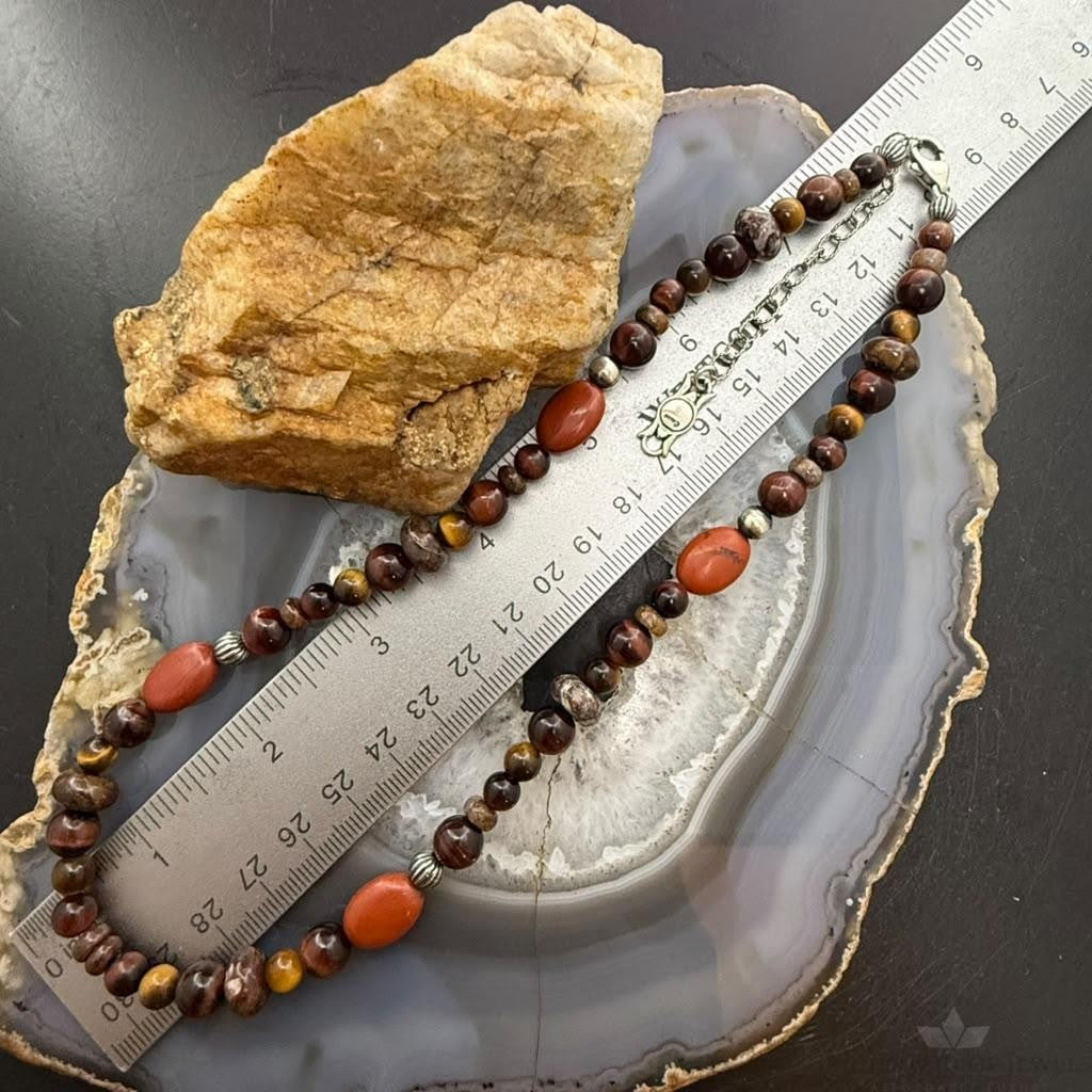 Carolyn Pollack Sterling Silver Tiger's Eye & Jasper 17"-20" Necklace For Women
