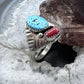 Pauline Nelson Sterling Silver Turquoise & Coral Decorated Ring Size 12.5 For Men