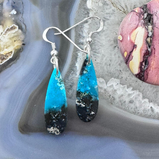 Sterling Silver Teardrop Chrysocolla Slab Dangle Earrings For Women #217