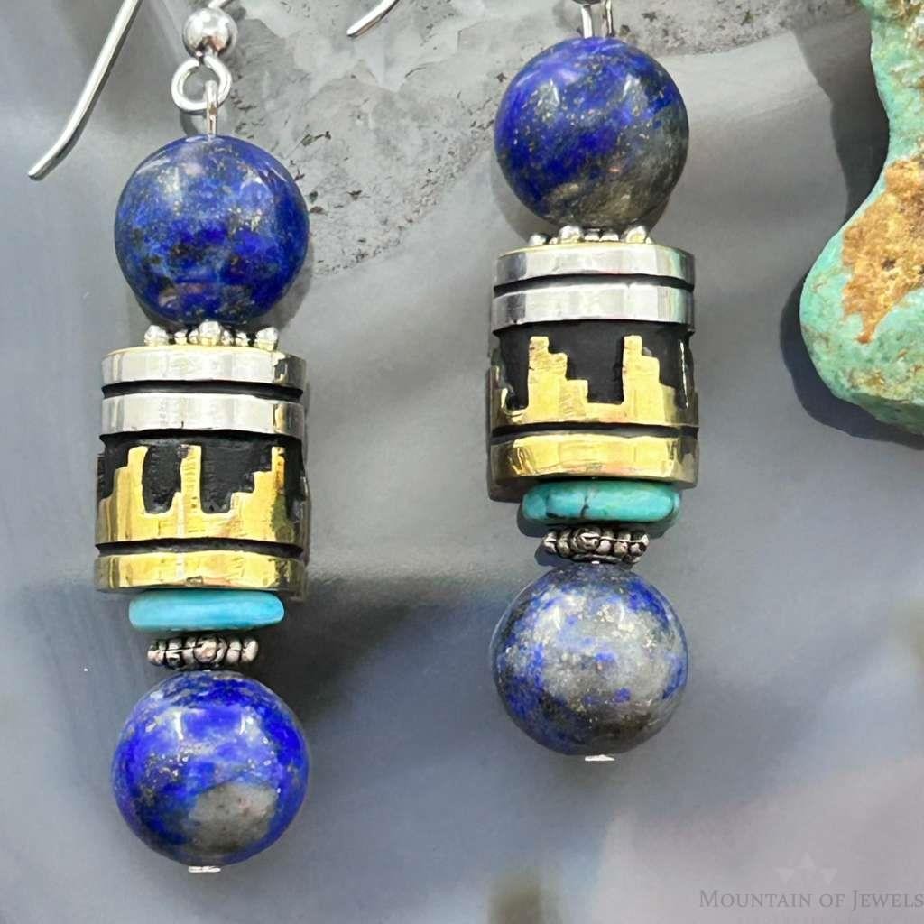 Tommy & Rosita Singer Sterling  Silver Lapis,Turquoise Beads Dangle Earrings For Women #1