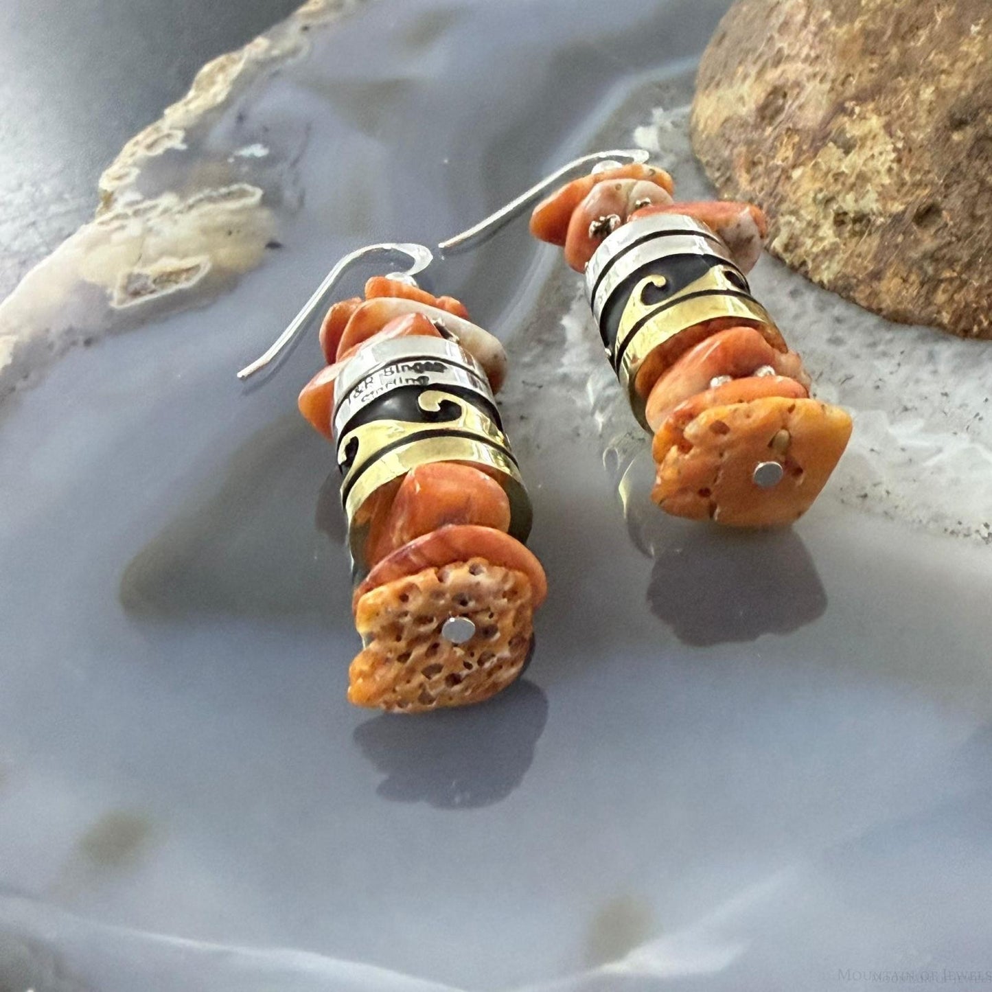 Tommy & Rosita Singer Sterling Silver Orange Spiny Oyster Beads Dangle Earrings For Women