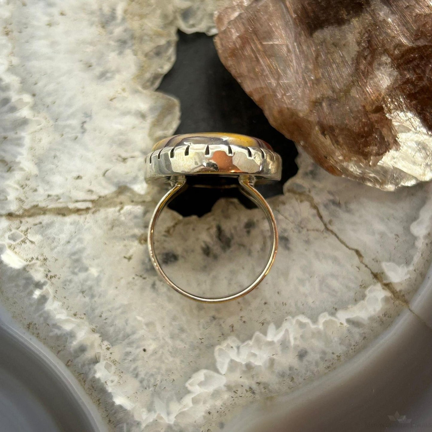 Sterling Silver Southwestern Style Oval Elongated Mookaite Ring Size 8 For Women
